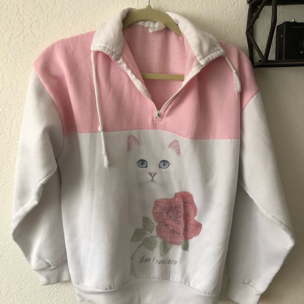 Vintage cat pink white sweater